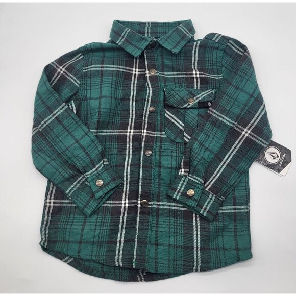VOLCOM Todder Boys 3T Caden Plaid Long Sleeve Snap Button Shirt NWT Sea Green - Picture 1 of 7
